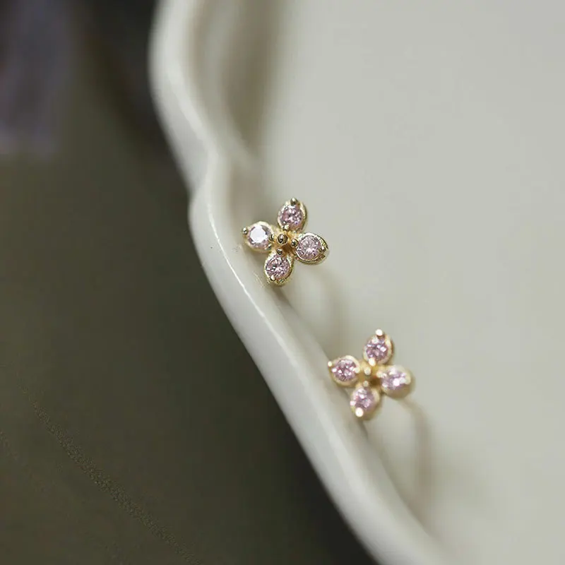 Top Trends: CCFJOYAS 925 Sterling Silver Light Pink Zircon Cross Flower Stud Earrings For Girl Minimalist Cute Small Studs Piercing Jewelry Shoppable Styles - Image 4