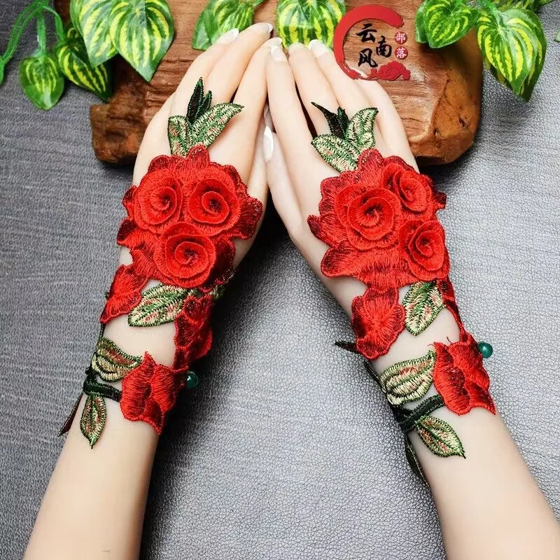 Top Trends: Lace Floral Fingerless Gloves Without Fingers For Women Mittens Half Finger Bridal Performance Gloves Girl Spring Summer Shoppable Styles