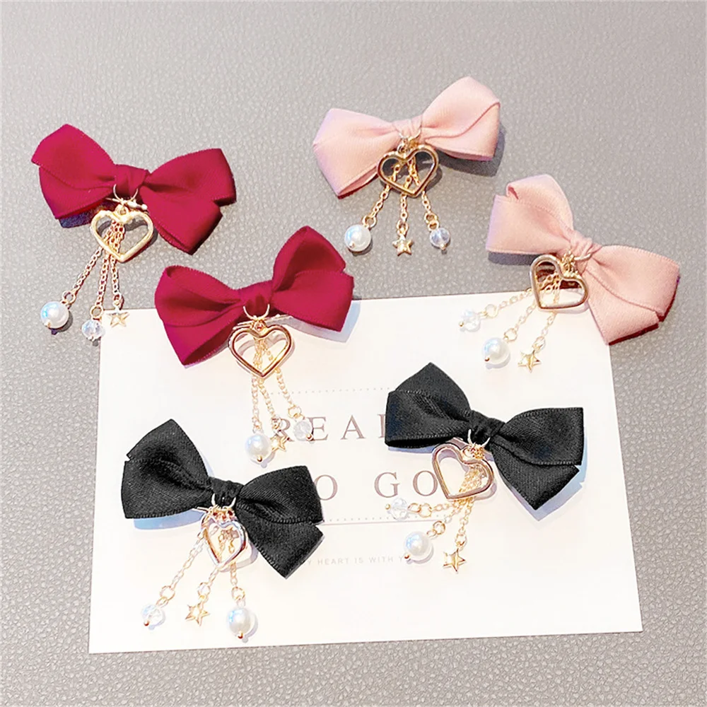 Top Trends: New Bow Hairpins Heart Pearls Tassel Pendant Pair Clip Women Girls Sweet Cute Hairpin Fashion Design Ponytail Hair Accessories Shoppable Styles