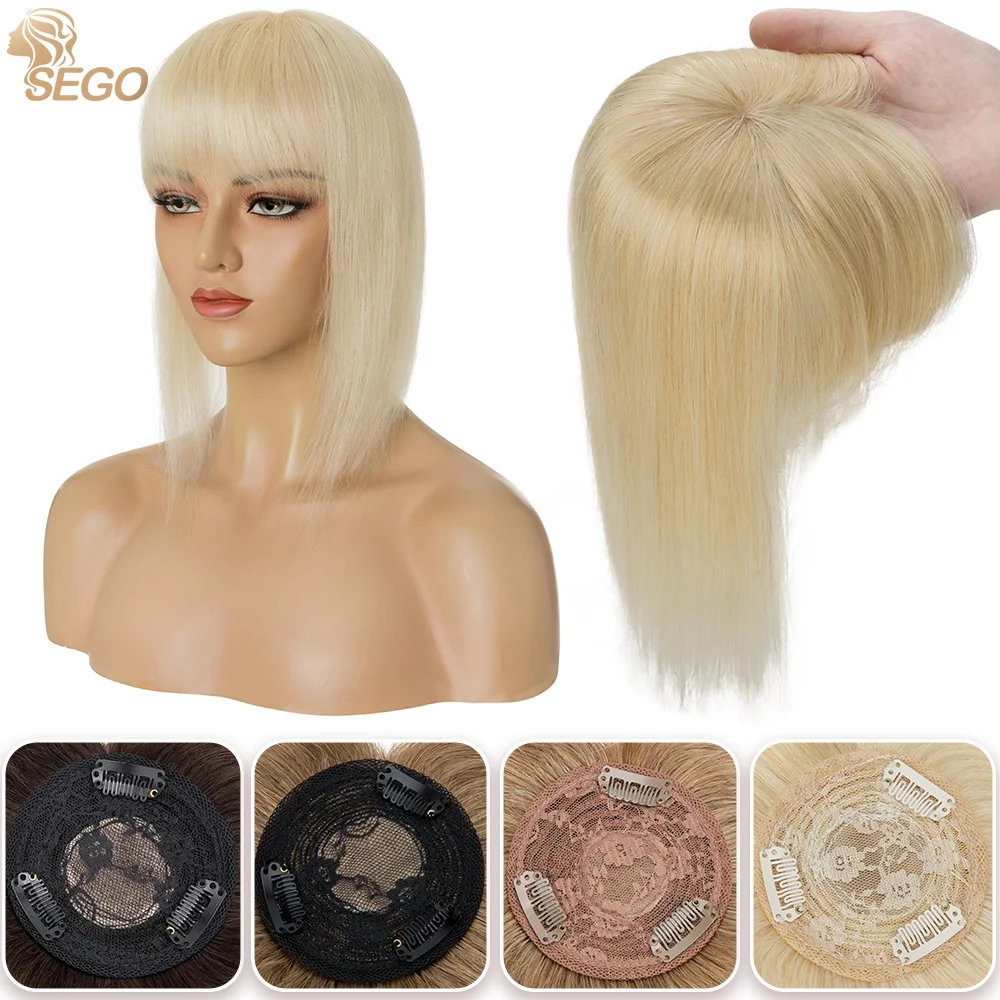 Top Trends: SEGO 8.5x8.5cm Human Hair Topper Natural Hairpieces With Bangs For Women Hair Loss Clip In Bangs Mono Base Small Hair Piece Shoppable Styles