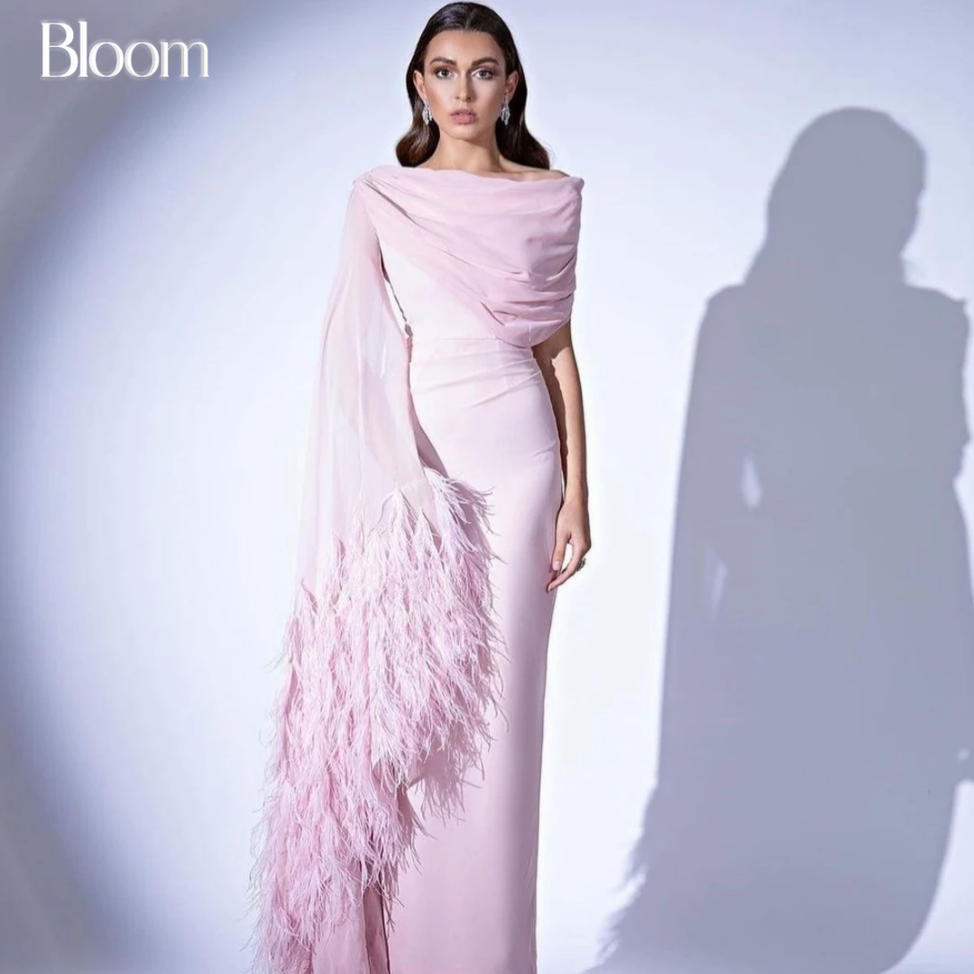 Top Trends: Bloom Pink Chiffon Cap Sleeve Prom Dresses With Feathers Backless Luxury Evening Dresses Wedding Party Gown Shoppable Styles