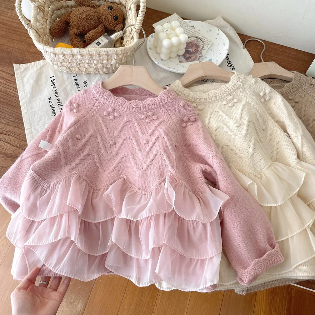 Top Trends: Girls Sweater Autumn Winter Children Knitted Lace Sweatshirts For Baby 1 To 7 Years Woolen Tops Clothes Kids Pullover Sweater Shoppable Styles