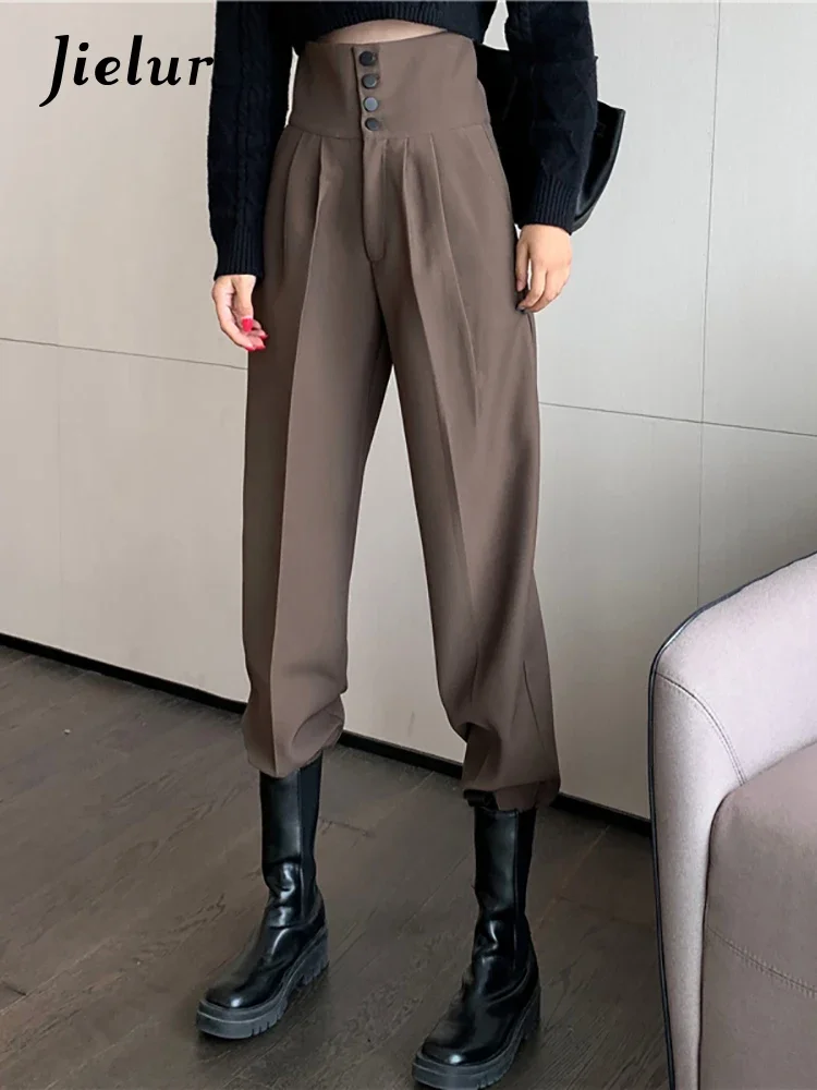 Top Trends: Jielur Spring Autumn Women Long Casual Harem Pants Korean Style Fashion High Waist Buttons Khaki Black Cargo Trousers Shoppable Styles