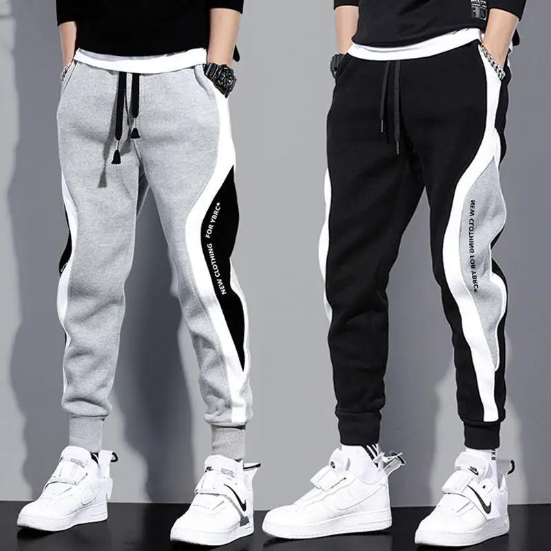 Top Trends: New Men Pants For Joggers Color Block Elastic Waist Thicken Plush Lining Autumn Winter Windproof Ankle Tied Sweatpants For Sport Shoppable Styles