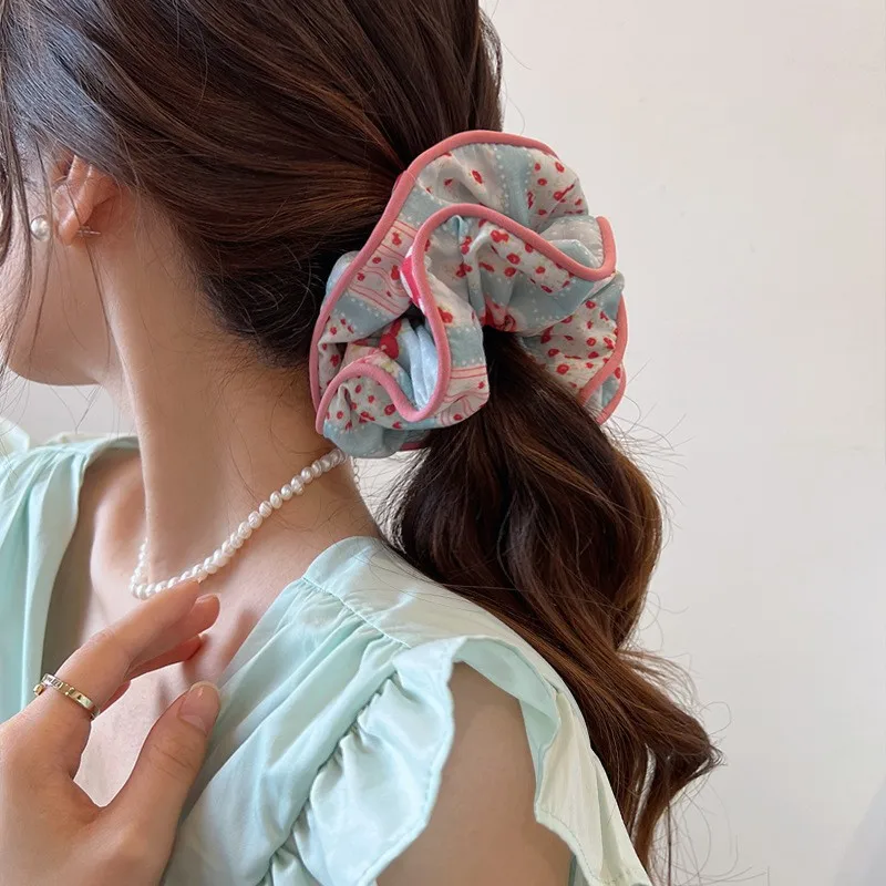 Top Trends: New Printing Large Scrunchies Elastic Hair Bands Women Girls Sweet Flower Hair Ties Ponytail Head Rope Hair Accessories Fashion Shoppable Styles