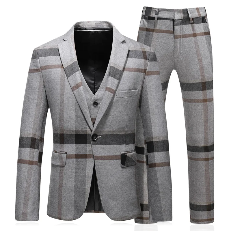 Top Trends: Men Plaid 3 Piece Suit Set Blazer Vest Pants British Style Slim Double Breasted Wedding Dress Jacket Coat Trousers Waistcoat Shoppable Styles