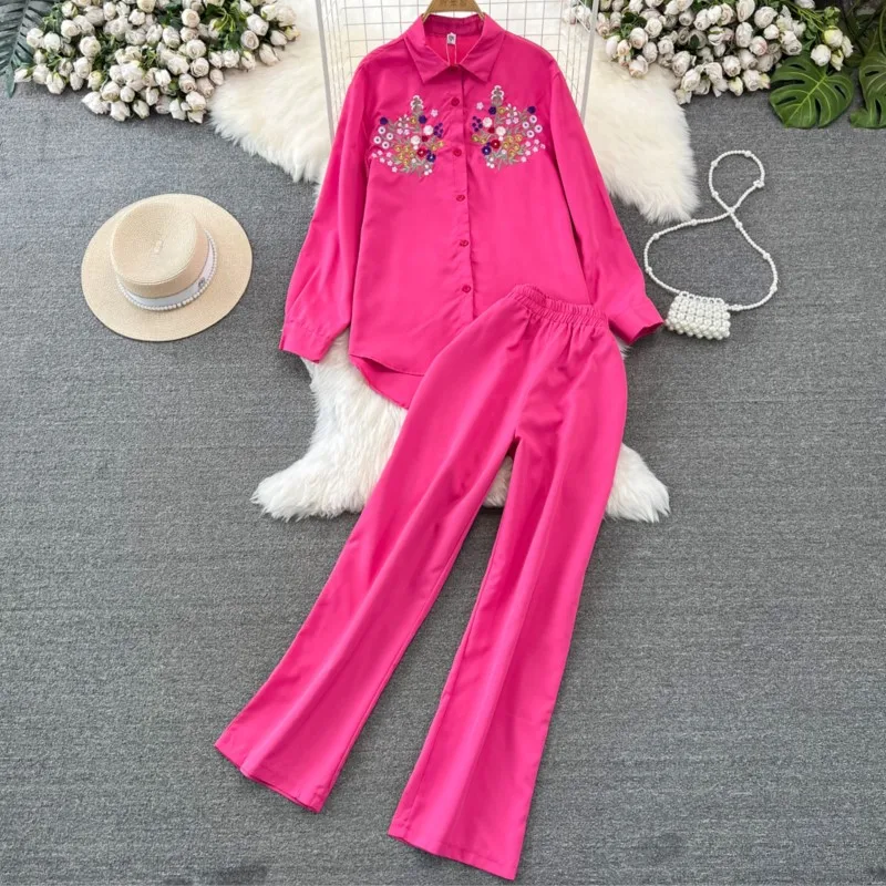 Top Trends: Fashion Elegant Casual Women Pantsuit Vintage Solid Chic Shirts Blouses And Pants Two Pieces Set Female Party Autumn Outfits Shoppable Styles