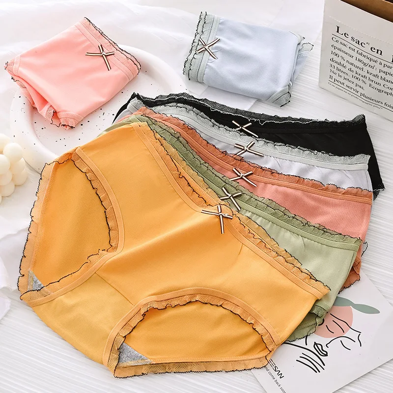 Top Trends: Underwear Women Panties Sexy Lace Mid Waist Briefs Breathable Underpants Plus Size Pantys Solid Color Lingerie Shoppable Styles