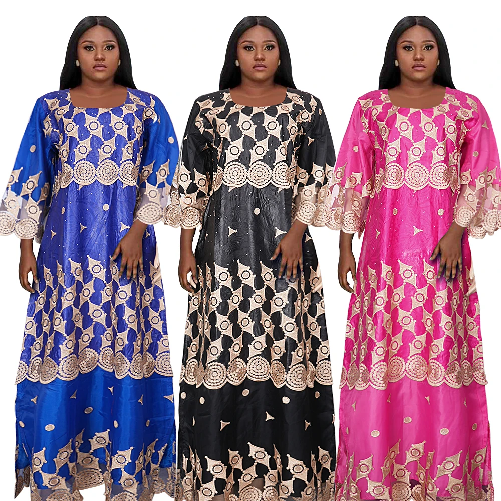 Top Trends: H&amp;D Women Traditional African Dresses Bazin High Quality Embroidery Dresses Blue Traditional Dress For Wedding Party Occasions Shoppable Styles