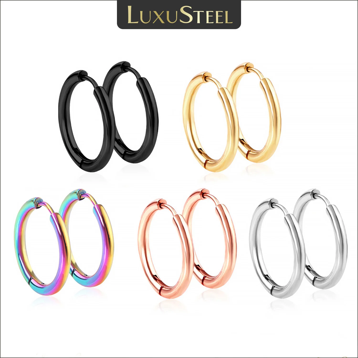 Top Trends: LUXUSTEEL 1Pairs / 2Pcs Small Hoop Earrings Women Men Silver Color Stainles Steel Round Circle Pendientes Mujer 2023 Anti-allergy Shoppable Styles