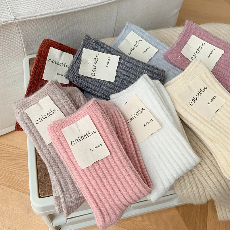 Top Trends: 2024 New Winter Thicker Cashmere Wool Women Socks Casual Japanese Fashion Solid Color Long Sock Girls Thermal Warm Crew Sock Shoppable Styles