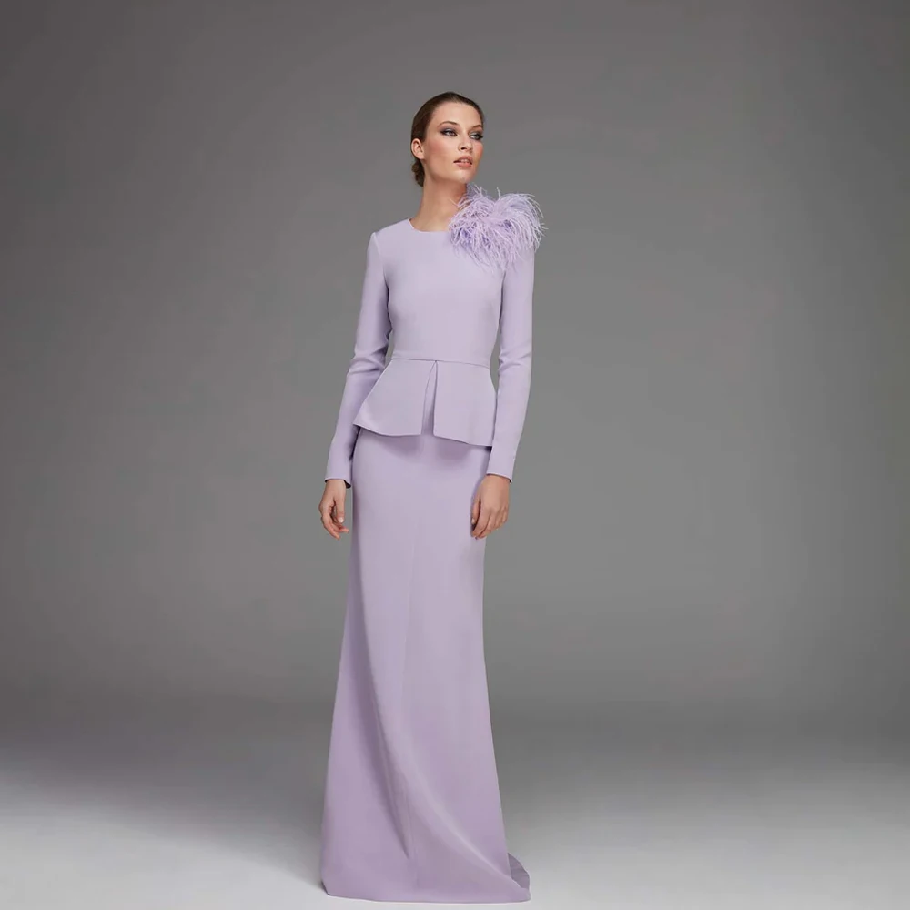 Top Trends: Elegant Lilac Mother Of The Bride Dresses For Weddings O Neck Long Sleeve Wedding Party Gowns Feather Floor-Length فساتين السهرة Shoppable Styles