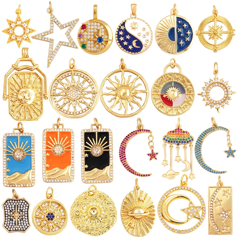 Top Trends: Shining Celestial Sun Moon Star Space Charm Pendant In Gold Colour, Inlaid Cubic Zirconia Jewelry Necklace Bracelet Making Supply Shoppable Styles