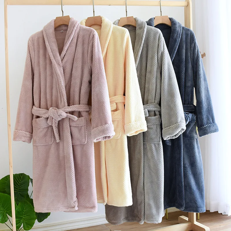 Top Trends: Japanese New Autumn / winter Couple Nightgown Flannel Thickened Bathrobe For Men And Women Plus Size Long Warm Home Service Robe Shoppable Styles