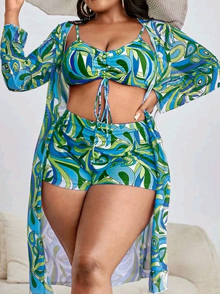 Top Trends: 2023 New Plus Big Size Swimwear For Women Swimsuit Large Bathing Suits Three-Piece Push Up Bikini Set Sexy Separate Stylish Shoppable Styles