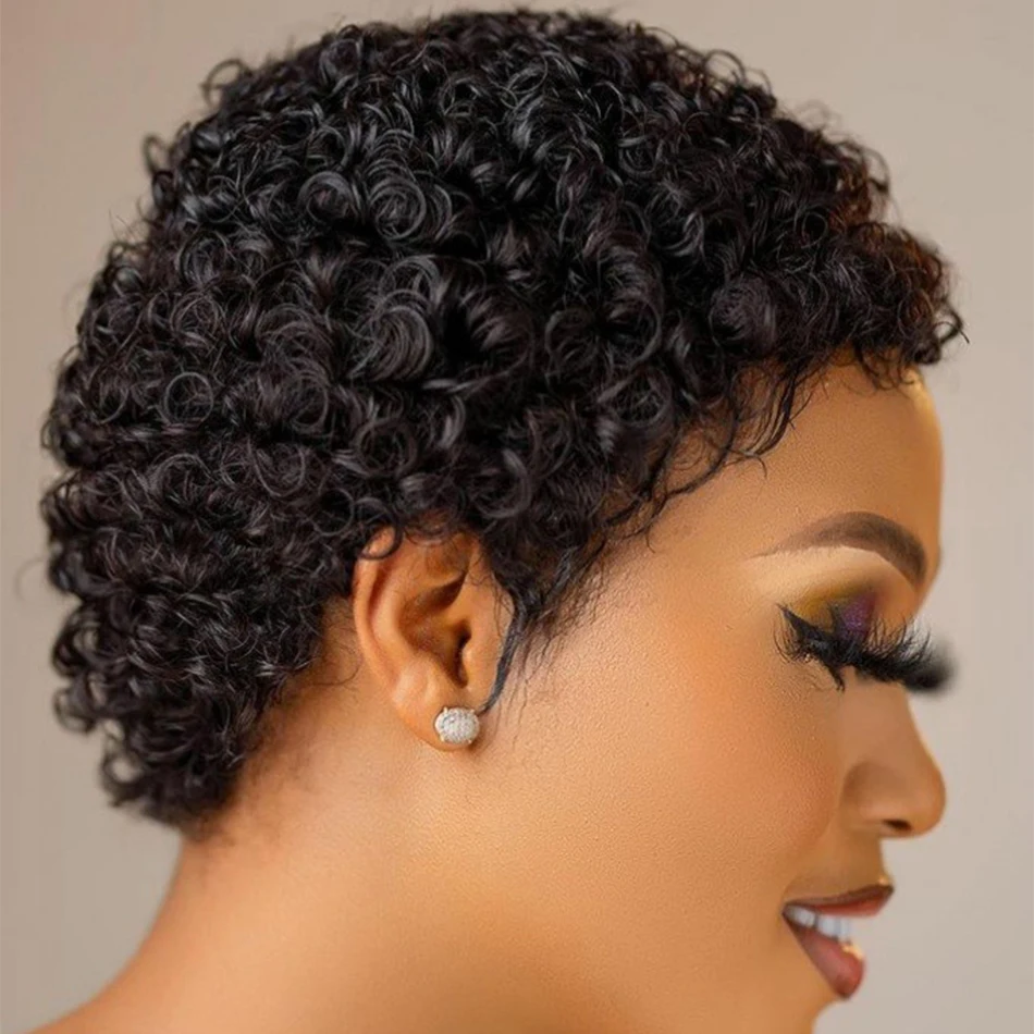 Top Trends: Short Curly Hair Wigs Pixie Cut Remy Brazilian Human Hair Wigs For Black Women 180% Density Glueless Afro Kinky Curly Wig Shoppable Styles