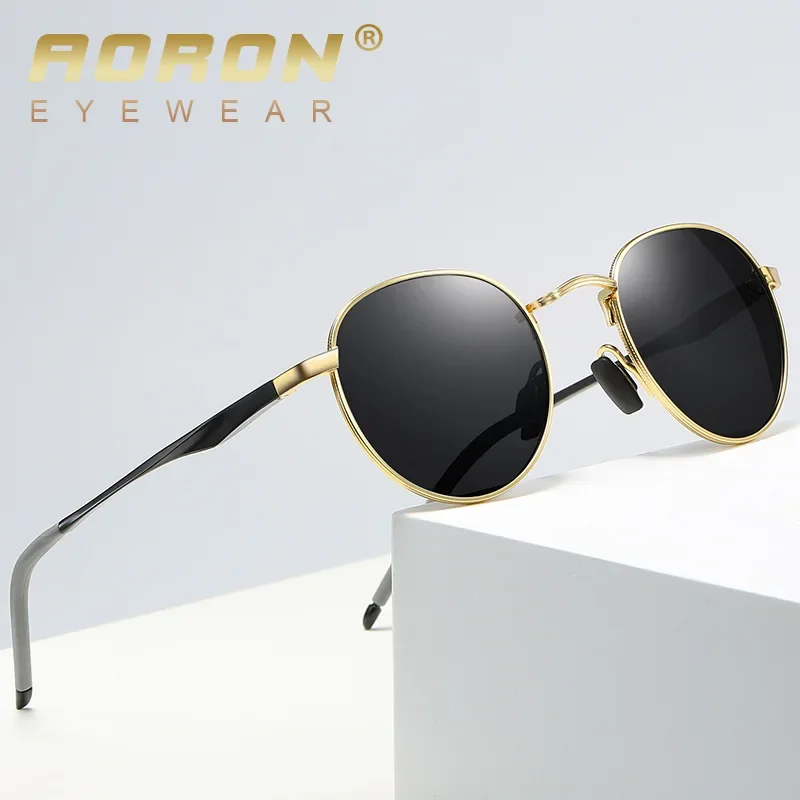 Top Trends: AORON Retro Polarized Sunglasses Round Sun Glasses Men Women Mirror Reflective Metal Frame Aluminum Legs Men Sunglasses A553 Shoppable Styles