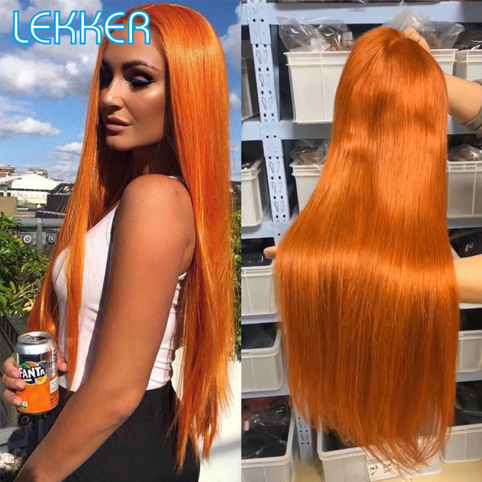 Top Trends: Lekker 30"Ginger Orange Bone Straight 13x6 HD Lace Frontal Human Hair Wig For Women Pre Plucked Glueless Brazilian Remy Hair Wig Shoppable Styles