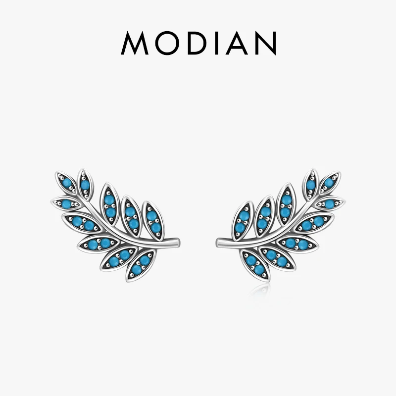 Top Trends: MODIAN 925 Sterling Silver Vintage Leaf Earrings Luxury Natural Turquoise Stud Earrings For Women Anniversary Gift Fine Jewelry Shoppable Styles