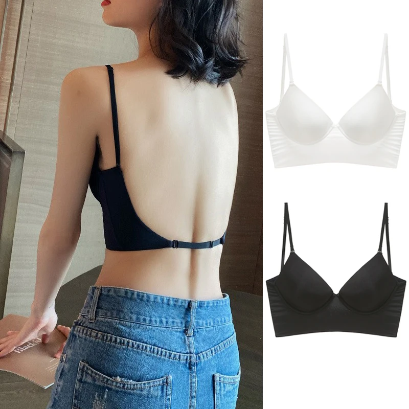 Top Trends: Sexy Women Lingerie Backless Bras Underwear Deep V Low Cut Push Up Bra Intimates Female Breathable Bralette Low Back Invisible Shoppable Styles