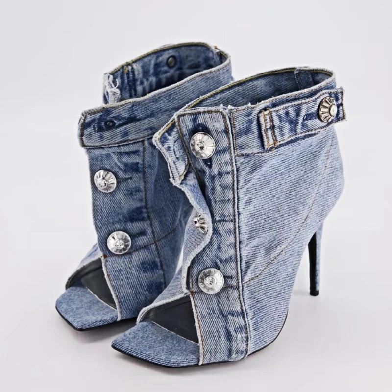 Top Trends: 2023 Summer Brand New Pocket Design Fashion Denim High Heel Sandals Popular Charming Woman Shoes Comfort Slippers Shoppable Styles