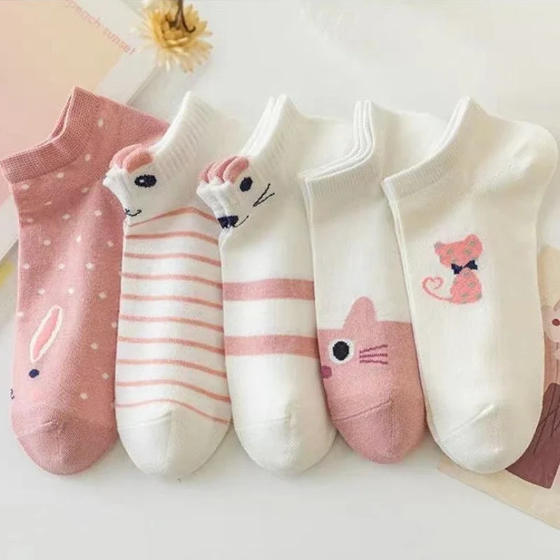 Top Trends: 1pair Cute Cartoon Harajuku Cat Socks For Women Funny Spring Cat Low Cut Short Kawaii Women Socks Casual Soft Funny Boat Socks Shoppable Styles