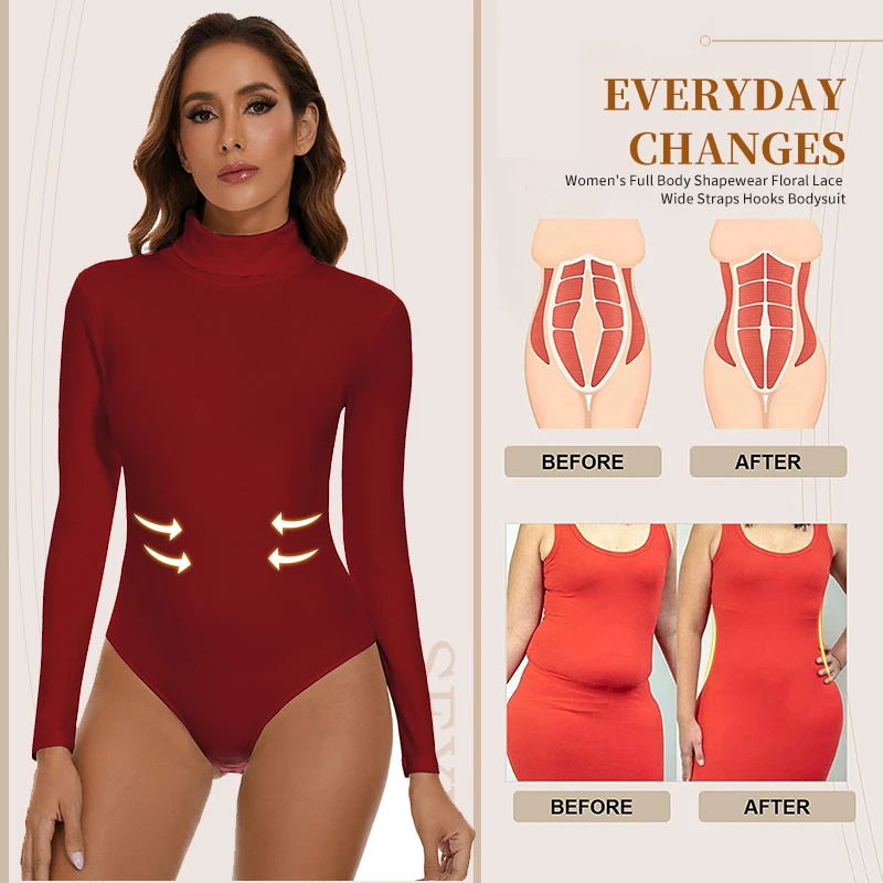 Top Trends: Bodysuit For Women Tummy Control Waist Shapers Long Sleeve Bodysuits High Collar Shapewear One-Piece Slimming Tops Shoppable Styles - Image 5