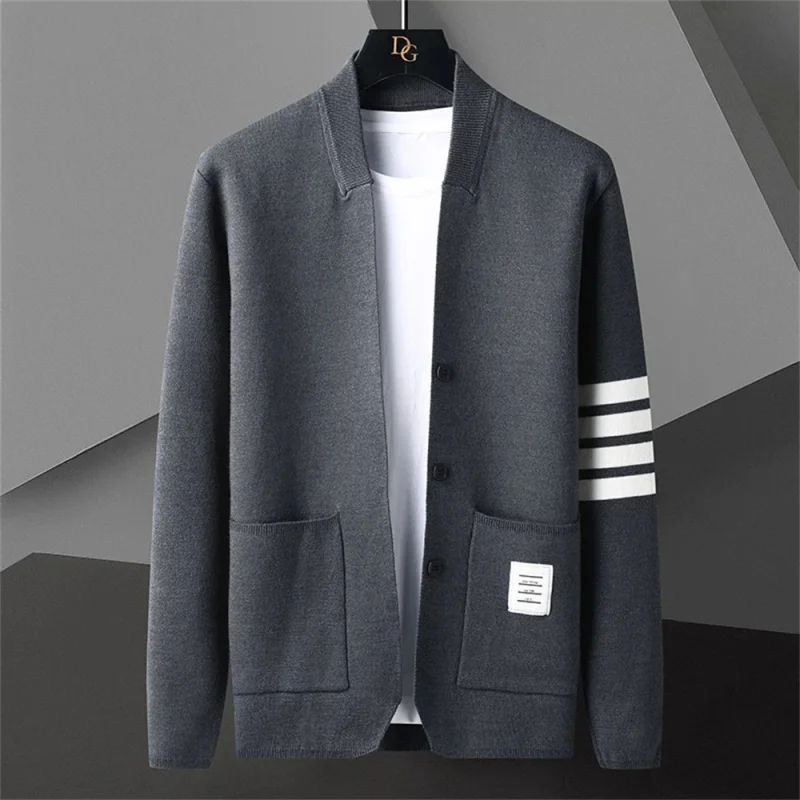 Top Trends: 2024 New Men&#039;s Knitted Cardigan Pocket Striped Sweater Autumn And Winter High End Luxury Quality Simple Casual Men&#039;s Wear Shoppable Styles