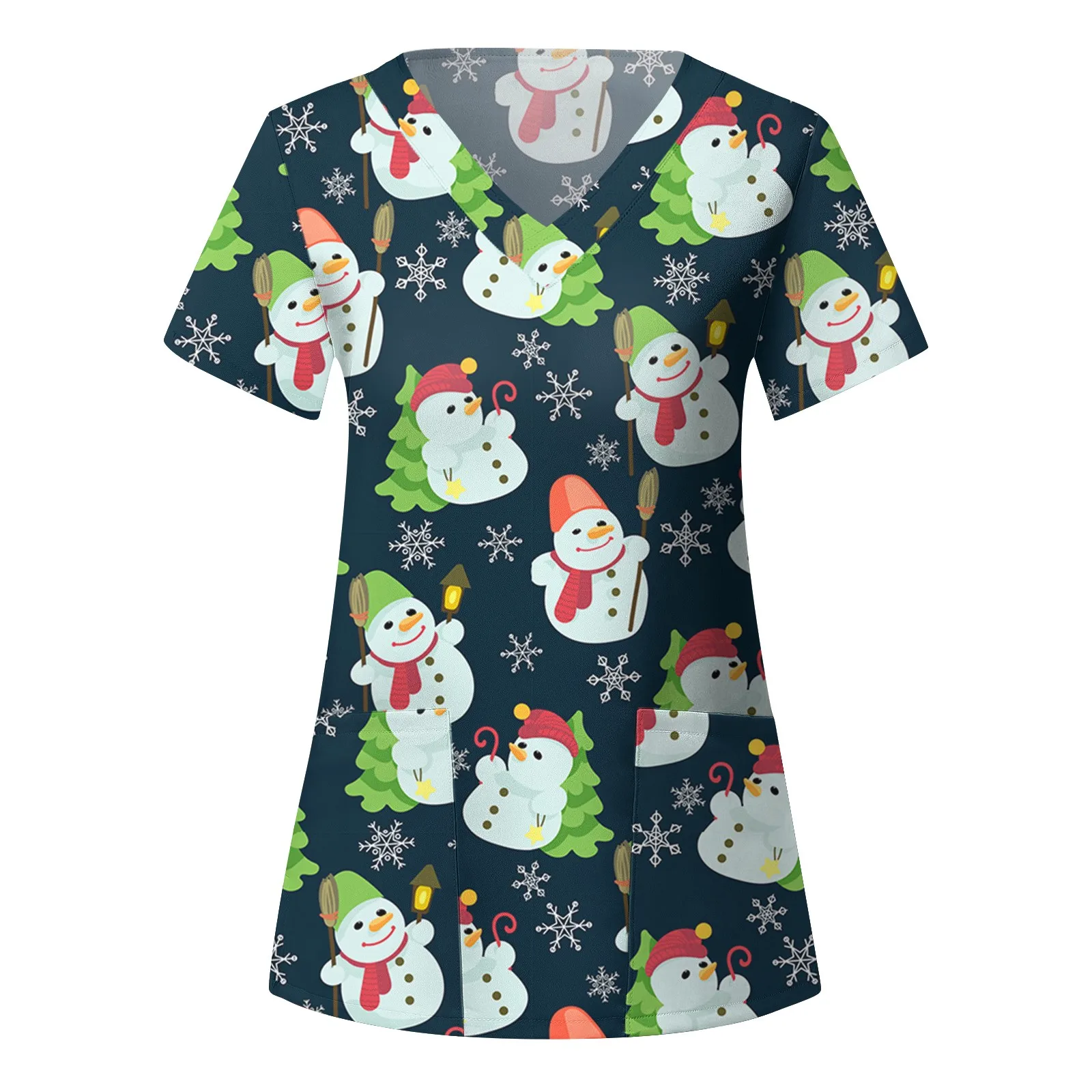 Top Trends: Christmas Scrubs Tops Women Snowman Print Carer Blouse Tee Short Sleeve V-neck Nurse Uniform T-shirts Pet Vet Healthcare Tunic Shoppable Styles