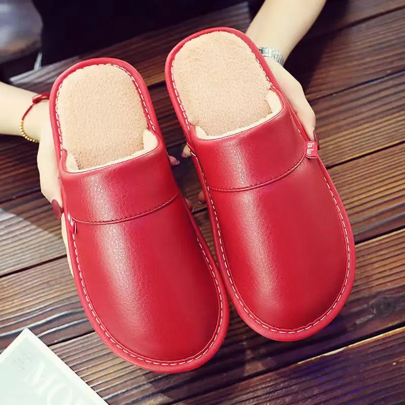 Top Trends: Large Size 35-46 Indoor Slippers For Men Winter Home Slippers Short Plush Leather Shoes Unisex Warm Women Slippers 2022 Fashion Shoppable Styles