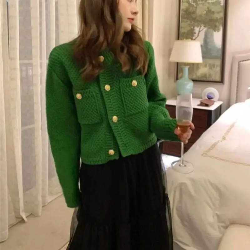 Top Trends: Limiguyue Knitted Cardigan French Vintage Gold Buttons Sweater Women Autumn Winter Luxury Short Straight Coat Knitwear Green Red Shoppable Styles - Image 3