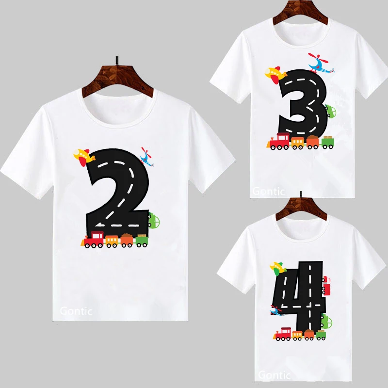 Top Trends: Children's Transportation Birthday T Shirt Planes Trains Vehicle Print Graphic 2-4 Yrs Baby Boy's T-shirts Party Clothes Gift Shoppable Styles