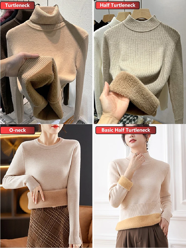 Top Trends: Winter Warm Sweater Pullover Women Slim Thicken Plush Velvet Lined Knitwear Jumper Korean Half Turtleneck Poleras Soft Knit Tops Shoppable Styles - Image 4