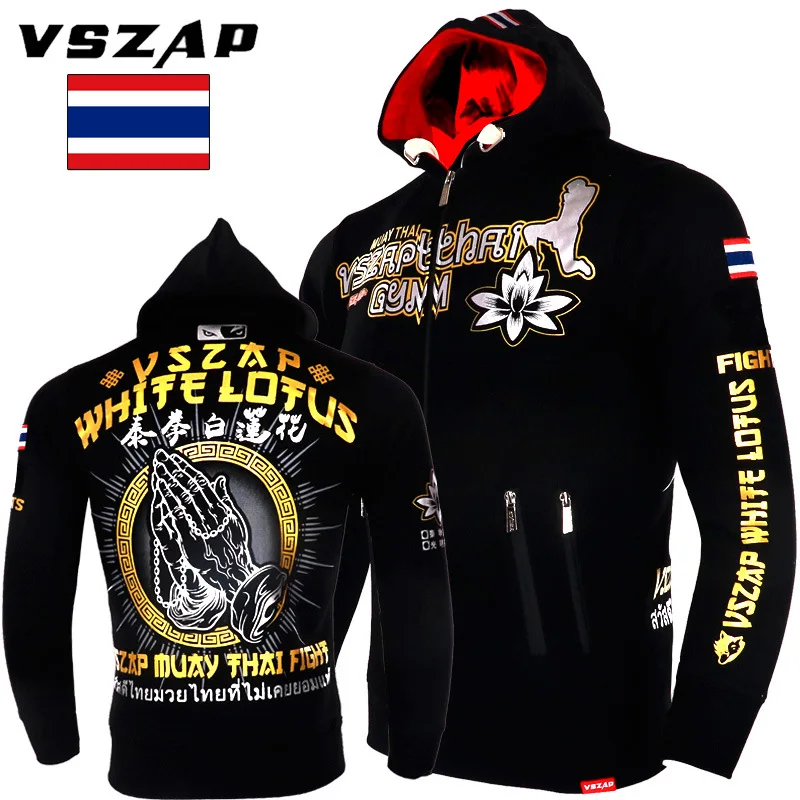 Top Trends: Vszap Fitness Sweater Hoodie Muay Thai Combat Fighting Golden Lotus Big Hand Personality MMA Zipper Jacket Shoppable Styles