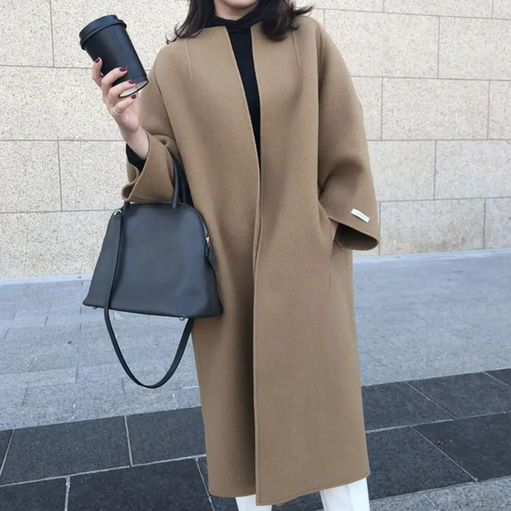 Top Trends: Elegant Coat Skin-Touching Woolen Outerwear Warm Lady Casual Open Stitch Pure Color Winter Long Woolen Coat Coldproof Shoppable Styles