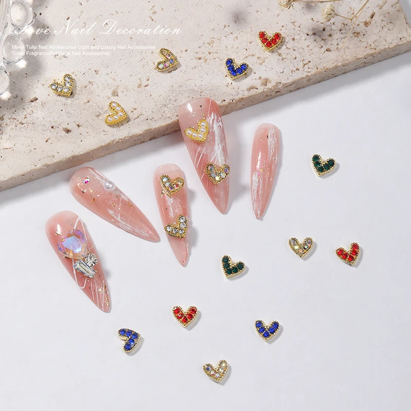 Top Trends: 10pcs Colorful Heart Nail Art Charms Alloy Gemstone Rhinestone Nail Art Ornaments DIY Nail Art Decoration Accessories Shoppable Styles