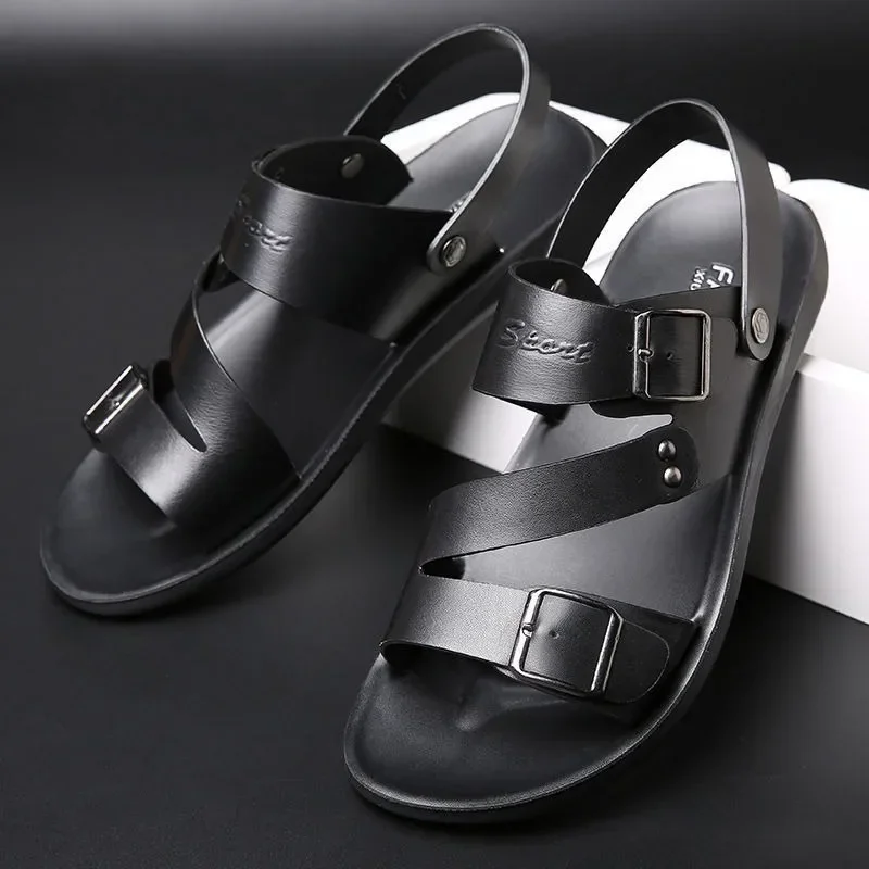 Top Trends: Men Sandals Solid Color PU Leather Men Shoes Summer Comfortable Open Toe Leather Mens Sandals Beach Rome Zapatos Para Hombres Shoppable Styles - Image 4