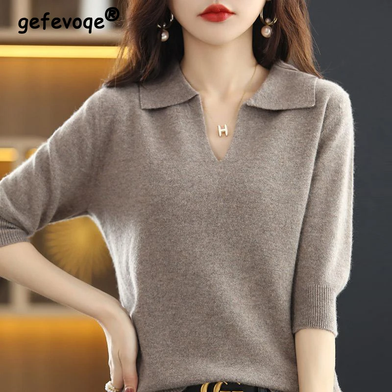 Top Trends: Spring Autumn Korean Style Solid Simple Sweater Top Women Elegant Fashion All-match Knitting Pullover Ladies Temperament Jumper Shoppable Styles