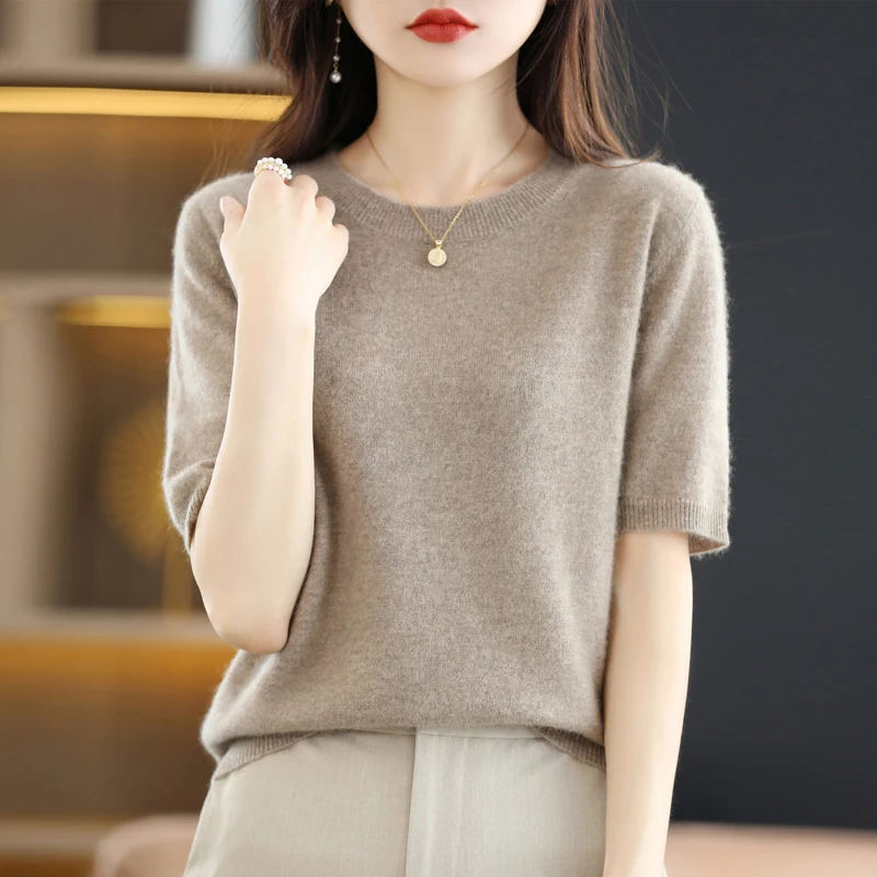 Top Trends: Spring And Autumn Round Neck Korean Fashion Short Sleeve Women&#039;s Knitted Sweater Loose Half Sleeve Summer Thin Pullover T-shirt Shoppable Styles