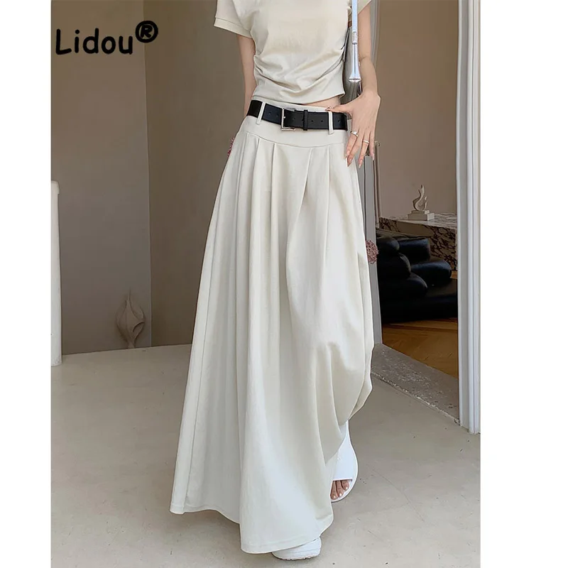 Top Trends: Spicy Girl Temperament High Waist White Half Skirt Women&#039;s Summer Long Skirt Slim Casual All-match Pleated A-line Skirt Shoppable Styles