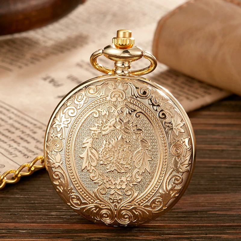 Top Trends: Antique Steampunk Vintage Arabic Numerals Quartz Pocket Watch Floral Pattern Case Necklace Pendant Clock Chain Men Women Shoppable Styles