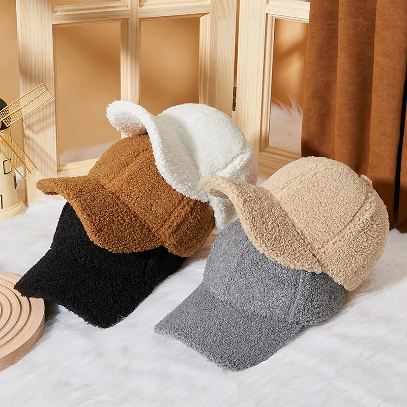 Top Trends: New Winter Women Baseball Cap Men Artificial Lamb Wool Duck Tongue Hats Plush Thickened Warm Fashion Solid Velvet Sunshade Hat Shoppable Styles - Image 4