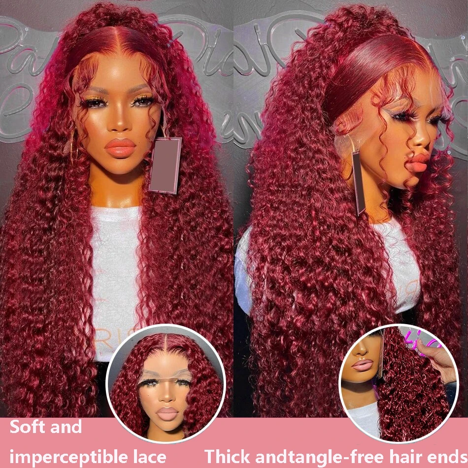 Top Trends: Red 99J Burgundy Colored Deep Wave Lace Frontal Wig 13x6 13x4 HD Lace Front Wigs Brazilian Curly Front Human Hair Wigs For Women Shoppable Styles