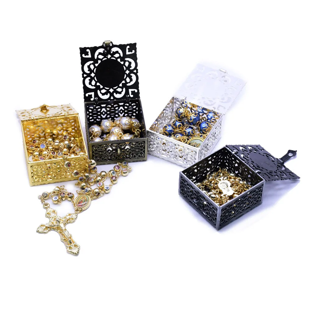 Top Trends: CR026 Rosary Bead Box Necklace Metal Christian Catholic Religious Jewelry Case Storage Shoppable Styles