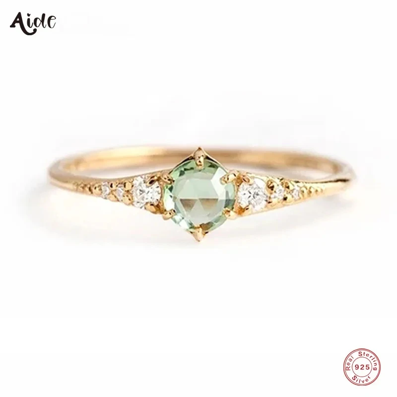 Top Trends: Aide 925 Sterling Silver Fresh Mint Green Zircon Rings For Women Minimalist Crystal Thin Slim Stackable Finger Rings Jewelry Shoppable Styles