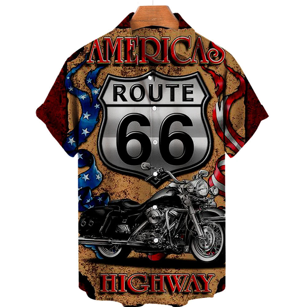 Top Trends: 2024 Summer Men&#039;s Shirts Hawaiian Shirts Men Route 66 3d Printed Loose Breathable Shirts For Men Retro Shirts Men Short Sleeve Shoppable Styles