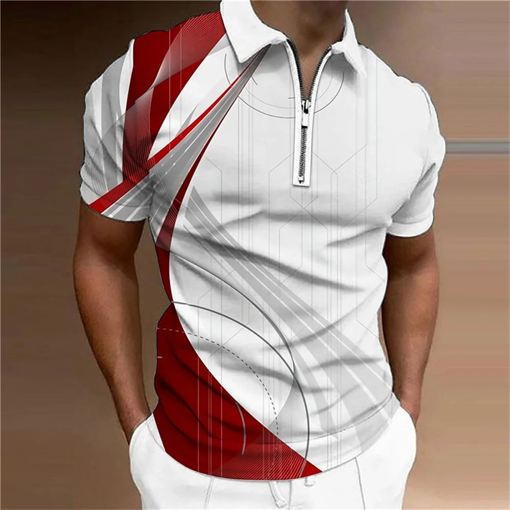 Top Trends: Men&#039;S Polo T-Shirt Colorful Stripe Printed Zipper Pullover Summer Casual Men&#039;S Tops Golf Man Clothing Simple Fashion Polo Shirts Shoppable Styles