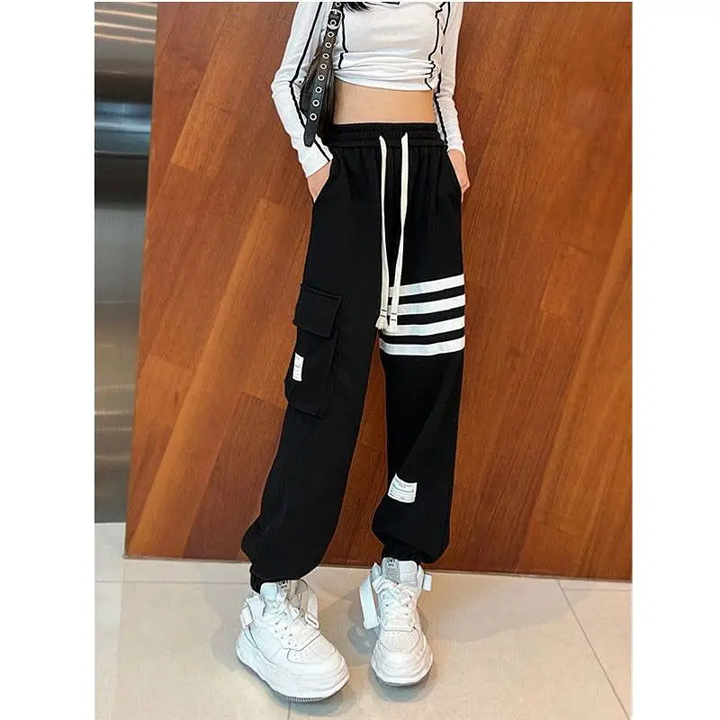 Top Trends: Fashion Chic Striped Spliced High Waist Sweatpants Women's Clothing Spring Autumn Korean Casual Elastic Drawstring Trousers Shoppable Styles - Image 2