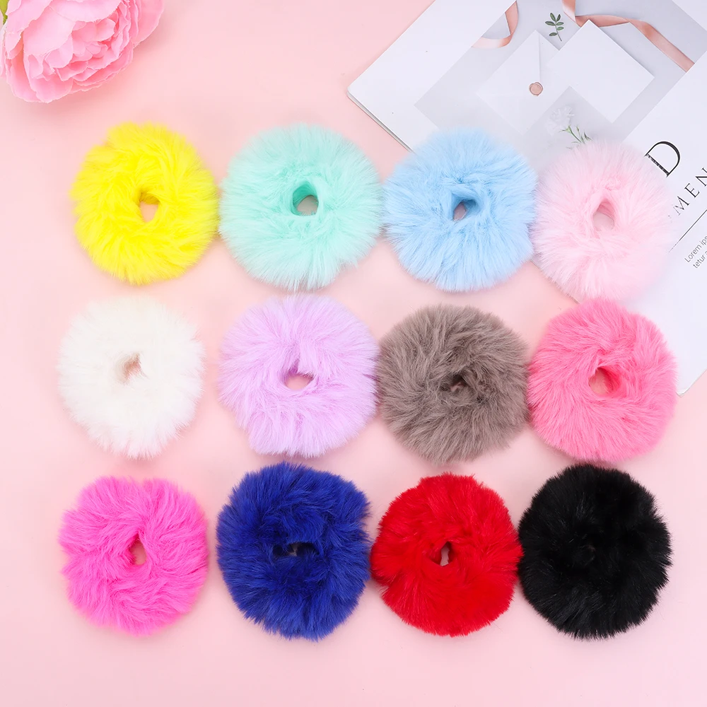 Top Trends: 1PC Faux Rabbit Fur Winter Fur Hair Scrunchies Pom Hair Tie Elastic Hair Bands Women Girls Ponytail Holders Hair Accessories Shoppable Styles