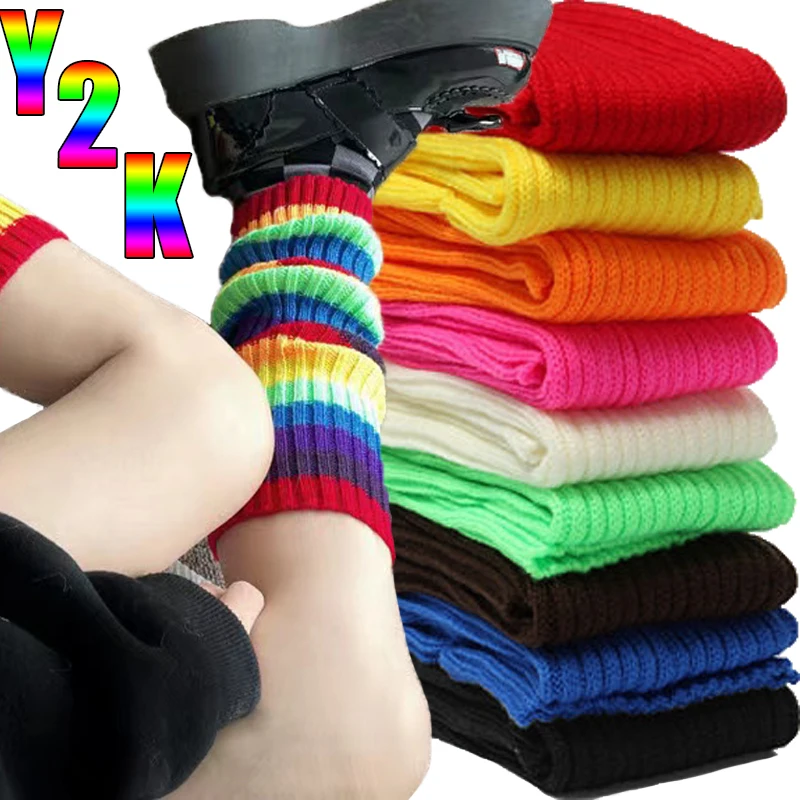 Top Trends: Rainbow Knitted Leg Warmers Women Long Socks Winter Crochet Warm Knee High Foot Cover Stockings Thermal Boot Cuffs Leggings Shoppable Styles